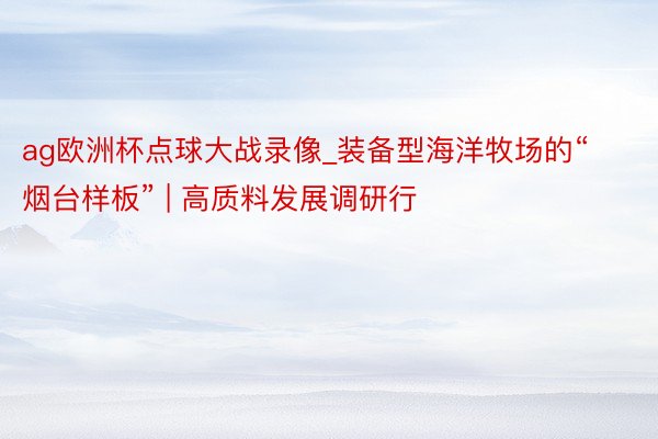 ag欧洲杯点球大战录像_装备型海洋牧场的“烟台样板” | 高质料发展调研行