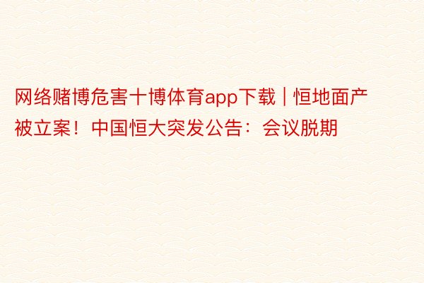 网络赌博危害十博体育app下载 | 恒地面产被立案！中国恒大突发公告：会议脱期